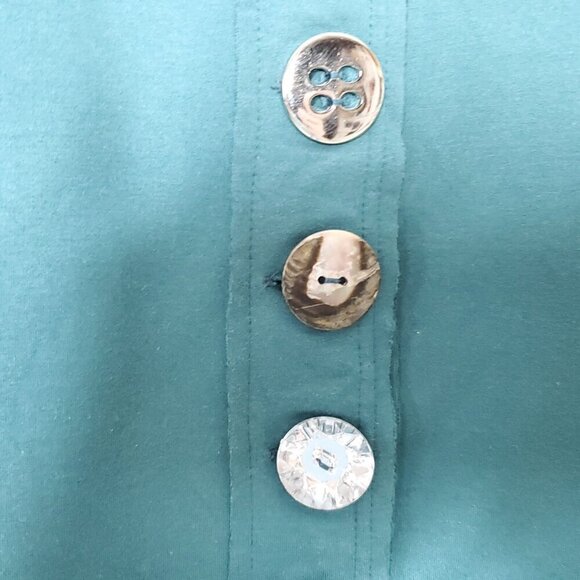 Neon Buddha Knit Jacket Sz S Teal Green Big Buttons Mock Neck Boho Artsy - Picture 4 of 5